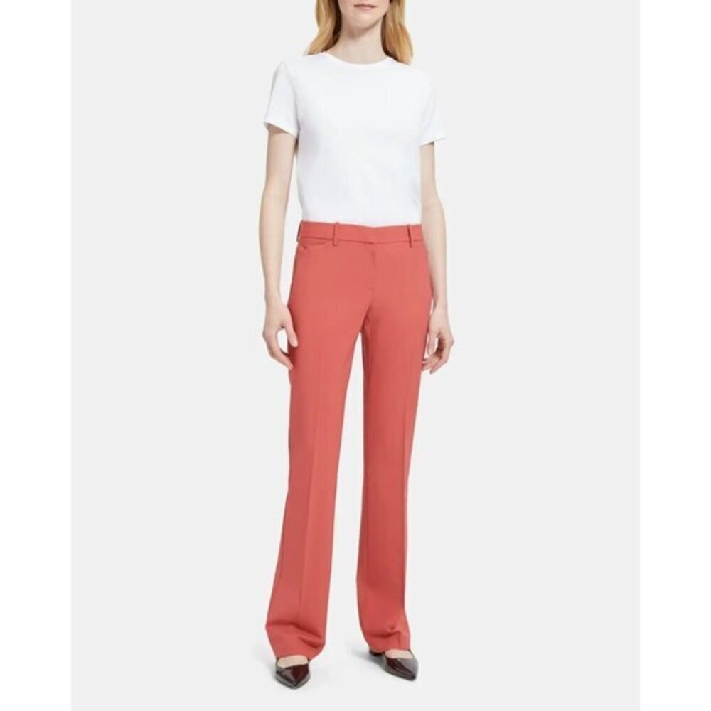Theory Max C3 Pants Orange Light Cranberry Sevona Stretch Wool Sz 12 $295 NWT